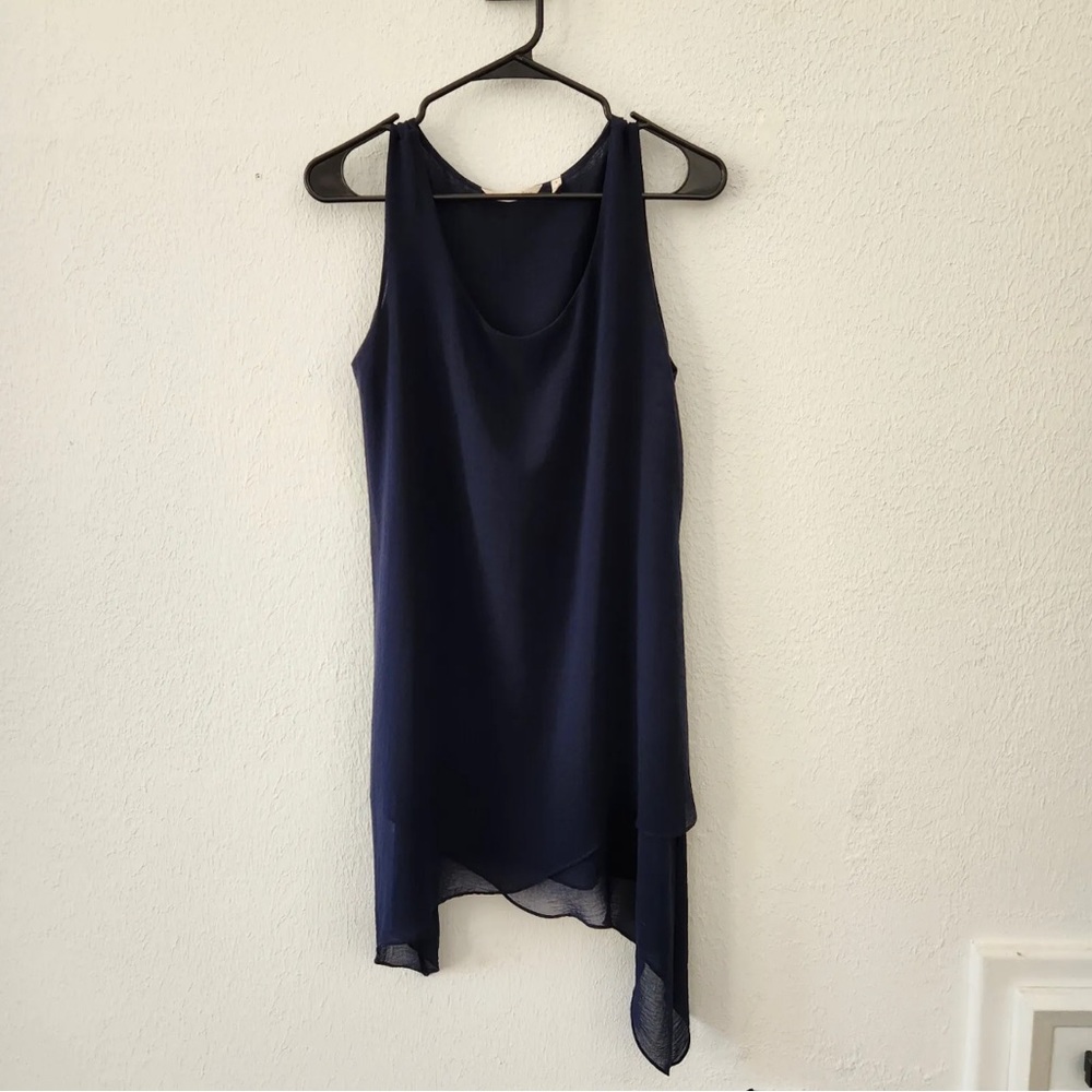 Soft Surroundings Navy Blue Sheer Sleeveless Mini Slip Dress Size Small